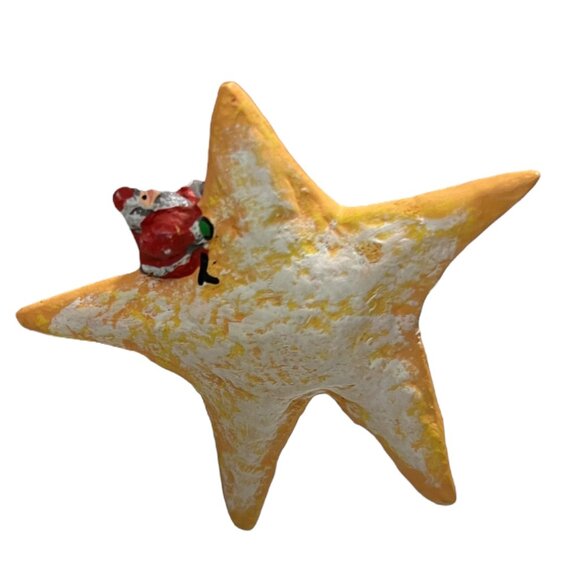 Vintage Large Holiday Star Resin Ornament With Santa - Picture 2 of 6
